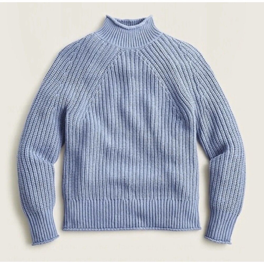 J.Crew Women's XXS Relaxed Marled Rollneck Cotton Sweater Blue 100% cotton
